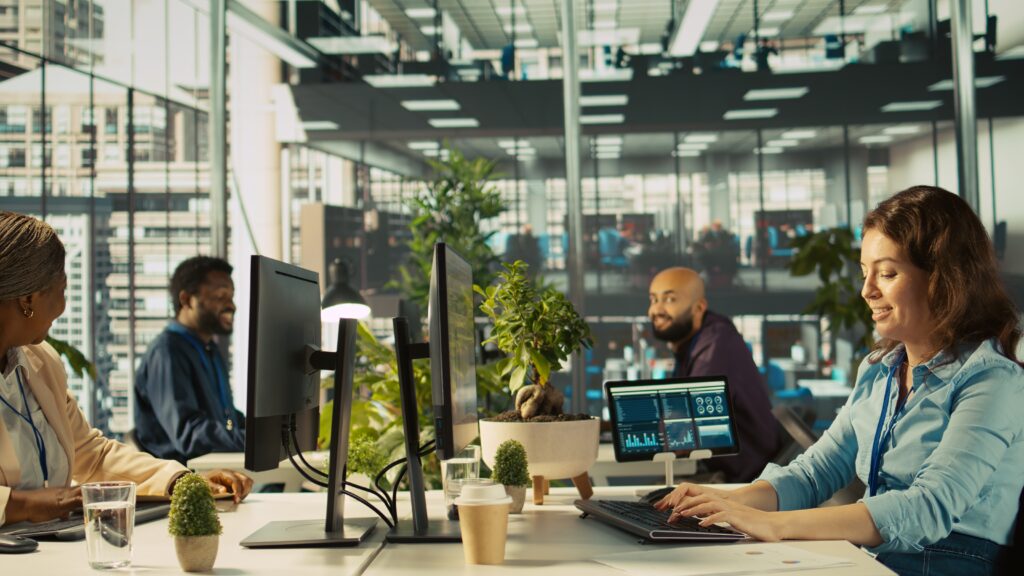 Close up on young business team working